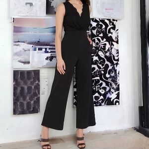 NWT EXPRESS BLACK LACE FAUX WRAP BODICE JUMPSUIT Size M